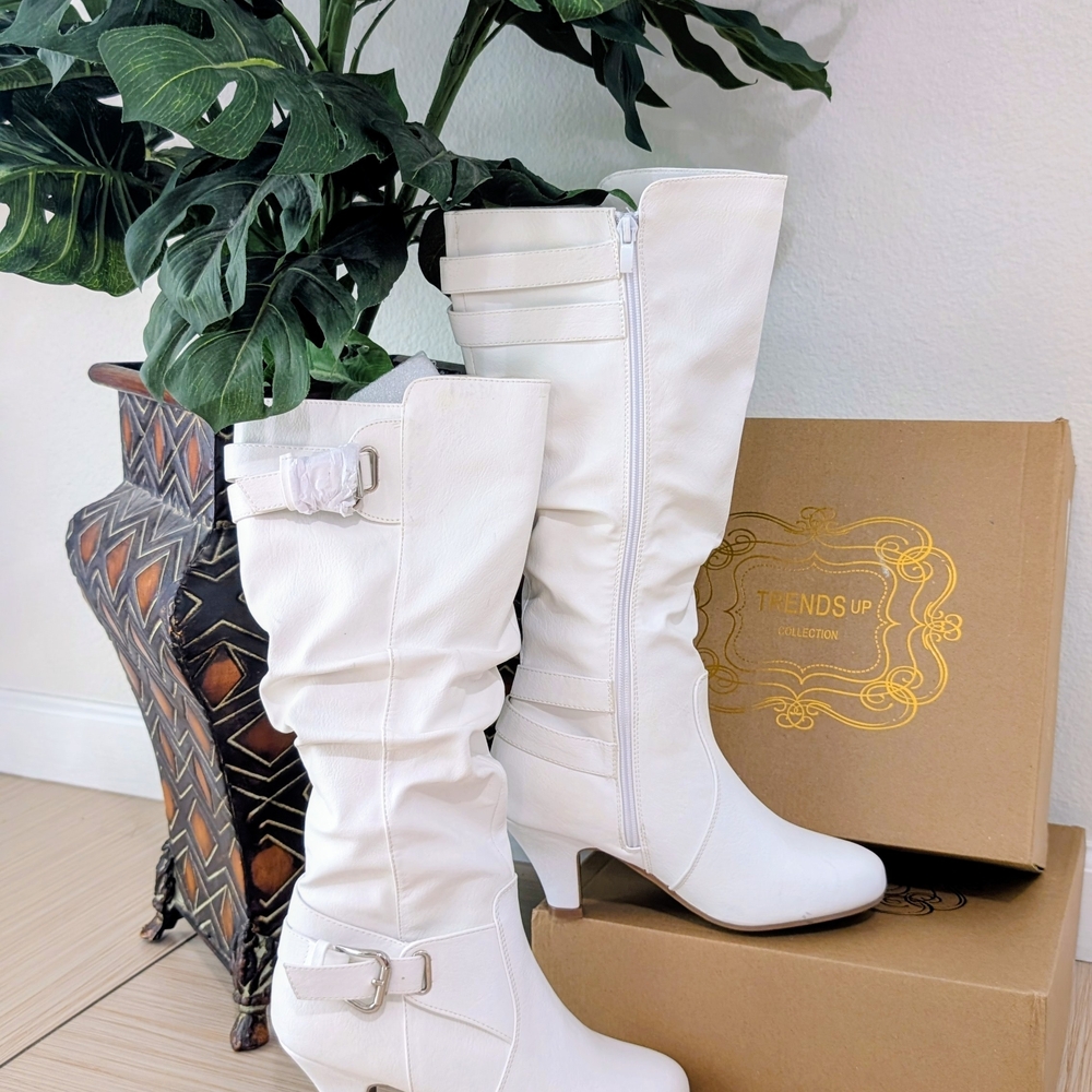 Threads & Trends Elegant White Heeled Boots